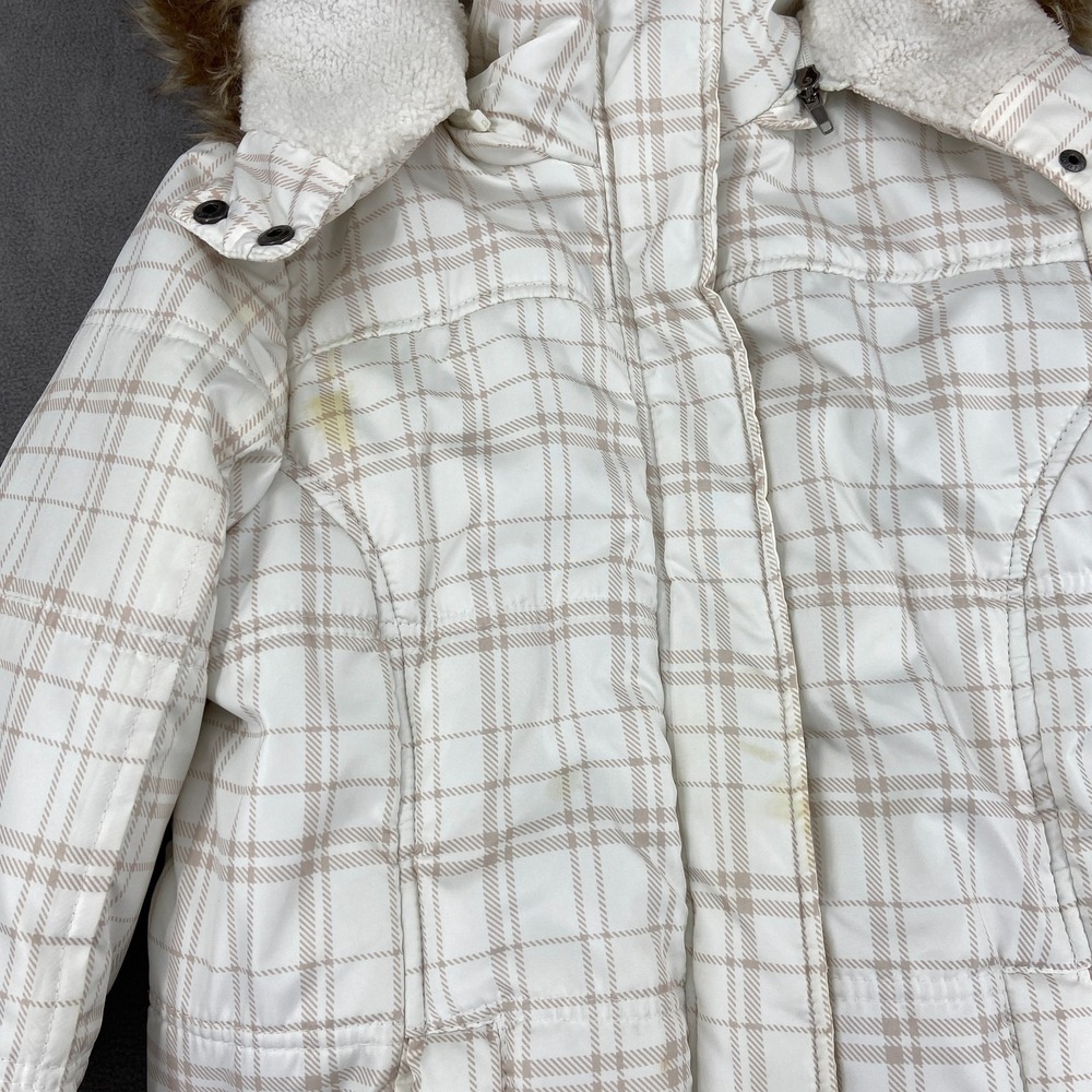 Vintage Y2K YMI Jacket Sz M White Plaid Lined Ribbed Snap Front Hooded Thermal - Picture 3 of 9